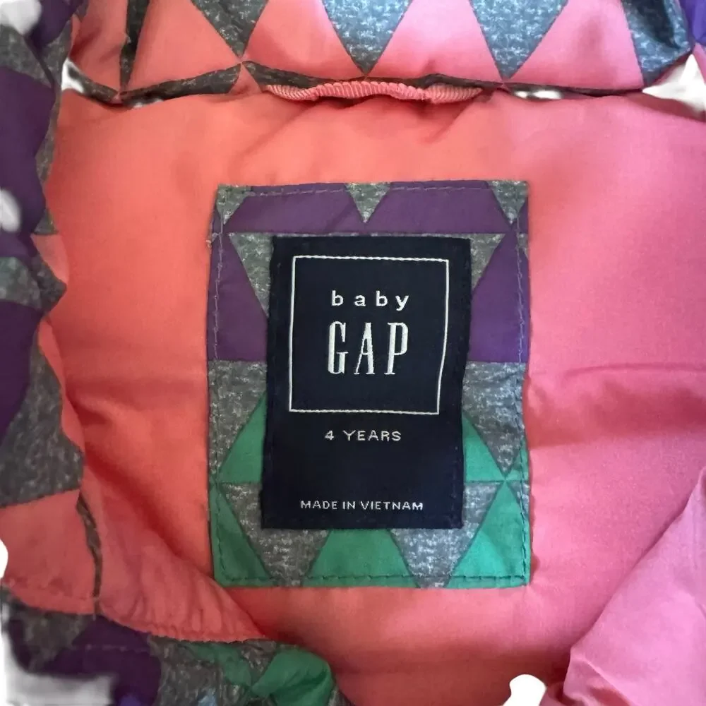 Baby GAP Quilted Puffer Vest Colorful Graphic Pattern Funnel Neck Full 4 Years